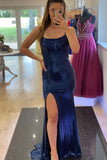 Navy Blue Mermaid Long Prom Dress Evening Dress,WP180