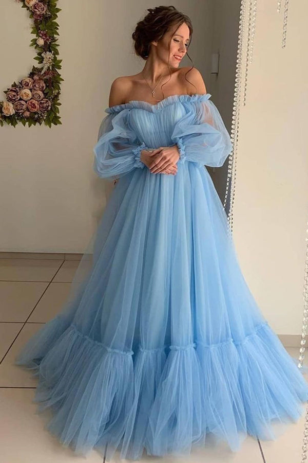 Puffy Long Sleeve Tulle Prom Dress Long Evening Dress,WP206
