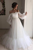 Puffy Long Sleeve Tulle Prom Dress Long Evening Dress,WP206