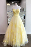 Spaghetti Straps Yellow Prom Dress With 3D flowers WP246
