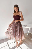 Sweetheart Tea Length Tulle Prom Dresses Floral Skirt Party Dresses,WP360