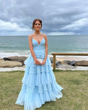 Sparkly Tulle Ball Gown Side Slit Layered Long Prom Dress,WP301