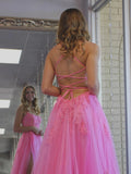 Hot Pink Backless Tulle Long Prom Dress With Slit,WP344
