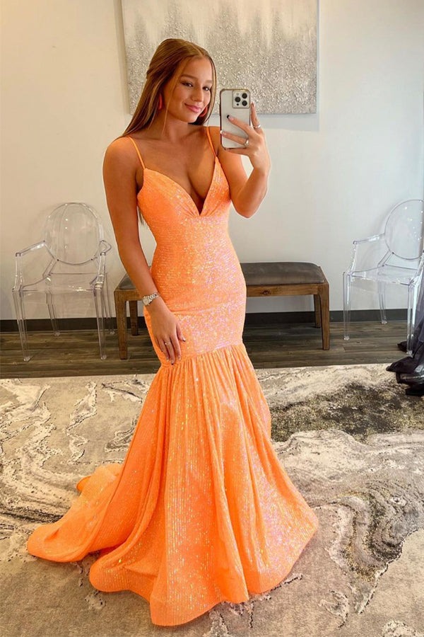 Sparkly Mermaid V Neck Sequins Long Prom Dress Long Party Dress,WP389