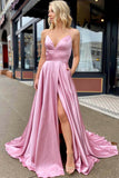 Pink A-line Croset Back Long Prom Dress With Pocket,WP393