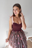 Sweetheart Tea Length Tulle Prom Dresses Floral Skirt Party Dresses,WP360