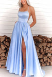 Simple A-Line Spaghetti Straps Long Prom Dress With Pocket,WP416