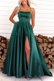 Simple A-Line Spaghetti Straps Long Prom Dress With Pocket,WP416
