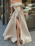 Simple Off The Shoulder High Slit Long Prom Dress A-Line Evening Gown WP445