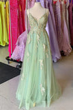 A Line Mint Green Tulle Prom Dress With Appliques,WQ119