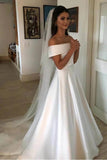 Off The Shoulder Ivory Satin Wedding Dress,Vintage Bridal Gown,WW021