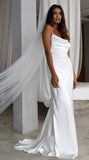 Sheath Cowl Neck Bridal Dress Vintage White Satin Wedding Dress,WW031