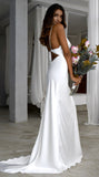 Sheath Cowl Neck Bridal Dress Vintage White Satin Wedding Dress,WW031