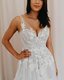 Open Back White Tulle Wedding Dress Appliques Bridal Dress,WW097