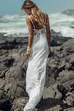 Sheath White Lace Beach Wedding Dress Spaghetti Straps Bridal dress,WW104