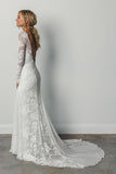 Sheath Long Sleeve Ivory Wedding Dress Rustic Lace Bridal Gown,WW108