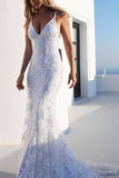 Mermaid Beach Wedding Dress Tight Floral Wedding Dresses With Lace Appliques,WW124