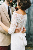 Vintage Off The Shoulder Ivory Lace Wedding Dress,3/4 Sleeve Bridal Gown WW204