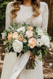 Romantic Ivory Chiffon Long Sleeve Wedding Dress Ivory Lace Bridal Gown,WW213