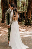 Romantic Ivory Chiffon Long Sleeve Wedding Dress Ivory Lace Bridal Gown,WW213