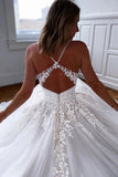 White Tulle Open Back Long Wedding Dresses With Lace Appliques,WW237