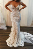 V Neck Spaghetti Straps Lace Mermaid Wedding Dress WW259