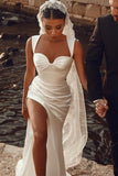 Sheath Sweetheart Ivory Wedding Dress With High Slit WW260