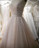 Sparkly A Line Strapless Champagne Wedding Dress Sweetheart Bridal Gown WW293