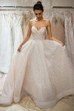 Sparkly A Line Strapless Champagne Wedding Dress Sweetheart Bridal Gown WW293
