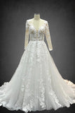 See Through Long Sleeve Wedding Dress With Lace Appliques WW264