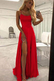 A Line Spaghetti Straps Long Satin Prom Dress With Slit,WP001