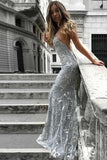 Mermaid V Neck Sequins Long Prom Dress Mermaid Evening Dress,WP085