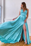 A Line Spaghetti Straps Satin Prom Dress With High Split,WP116