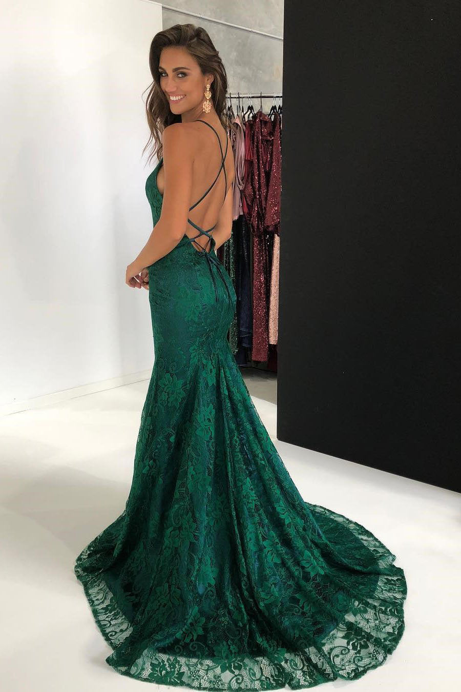 Mermaid V-neck Lace Long Prom Dress Long Party Dress,WP144