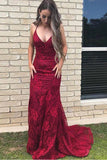 Mermaid V-neck Lace Long Prom Dress Long Party Dress,WP144