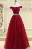 Elegant Off The Shoulder Tulle Long Prom Dress With Rhinestones,WP181
