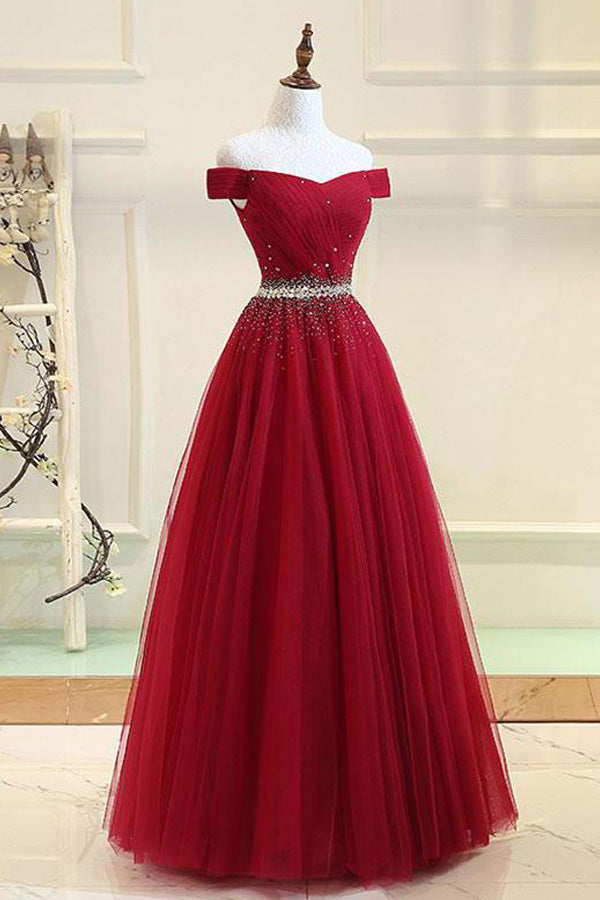 Elegant Off The Shoulder Tulle Long Prom Dress With Rhinestones,WP181