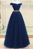 Elegant Off The Shoulder Tulle Long Prom Dress With Rhinestones,WP181