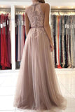 A Line Halter Blush Pink Tulle Prom Dress With Lace,WP332