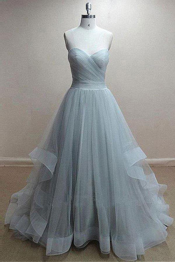 A-line Sweetheart Tulle Long Prom Dress With Ruffles,WP204