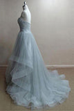 A-line Sweetheart Tulle Long Prom Dress With Ruffles,WP204