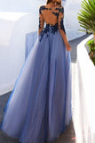 Marvelous Long Sleeve Illusion Neck Prom Dress With Appliques,WP211