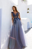 Marvelous Long Sleeve Illusion Neck Prom Dress With Appliques,WP211