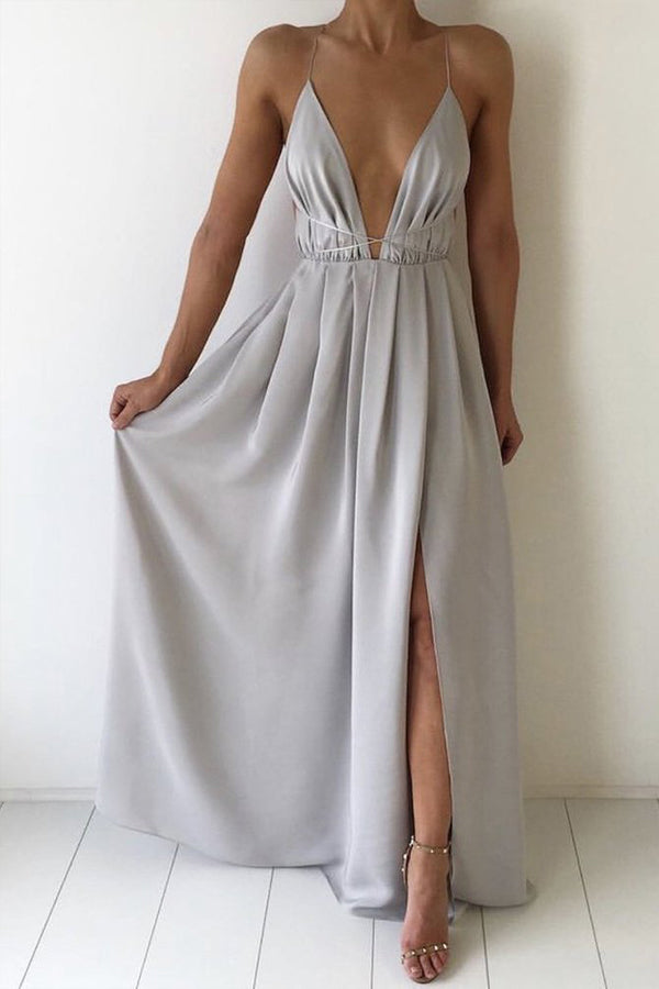 A Line Backless Chiffon Prom Dress With Split,WP221