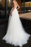 A Line Cap Sleeve Tulle  Lace Long Wedding Dress Ivory Bridal Gown,WW244