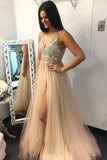Elegant A Line Tulle Prom Dress With Beading,WP274