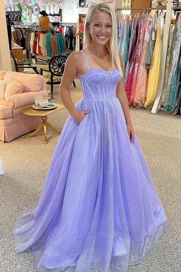 Sparkly Tulle Sweetheart Straps Long Prom Dress,WP292