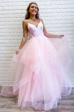 A-line Light Blue Tulle Long Prom Dress With Ruffles,WP193