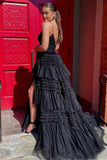 Chic Black Tiered Tulle Long Prom Dress A Line Party Dress WP436 winkbridal 