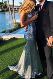 Mermaid Sparkly Sequins Long Prom Dress Backless Evening Dress,WP309